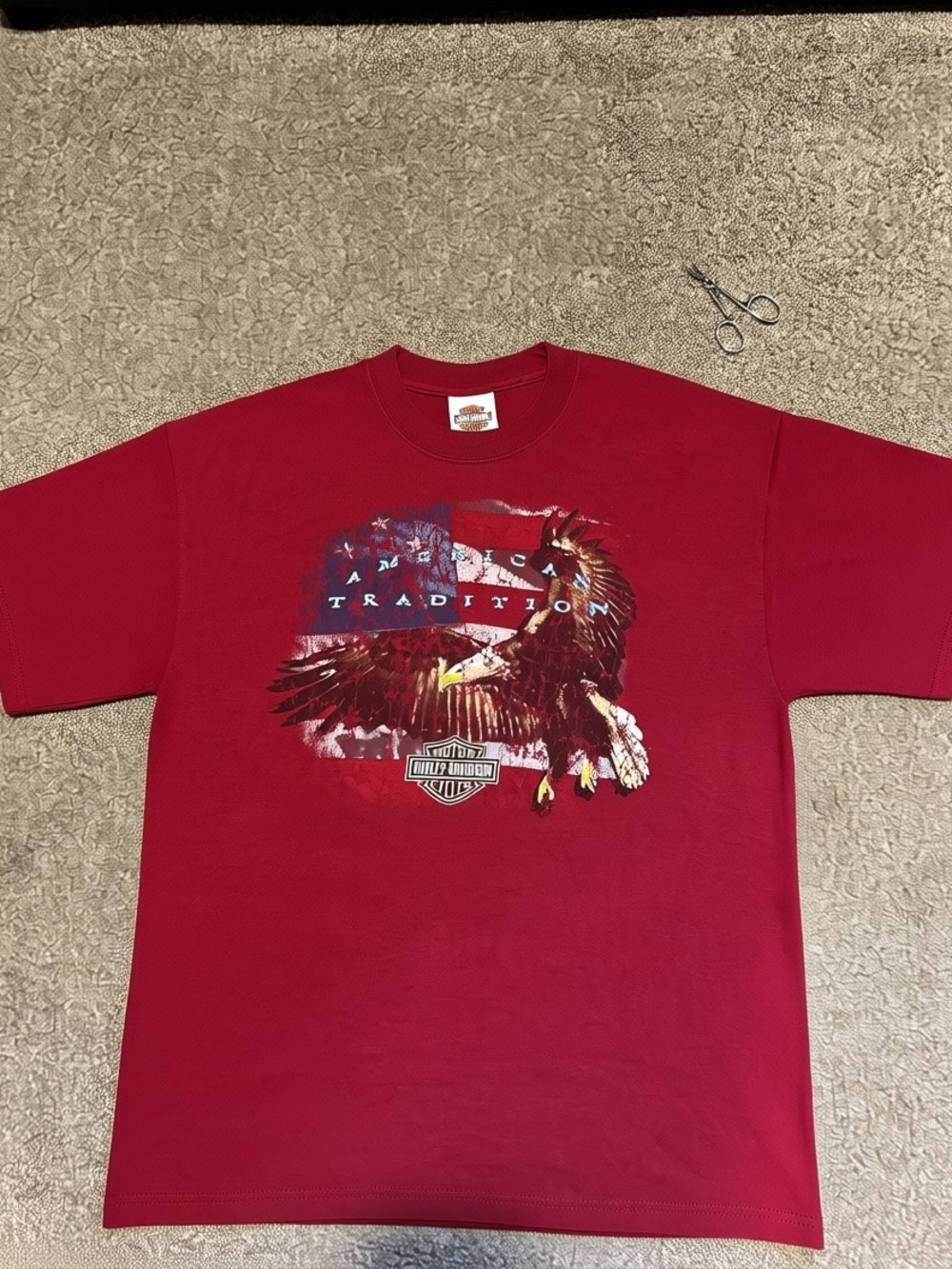 Vintage Men's Red Graphic Short-Sleeve Tee - Harley Davidson Eagle - Picture 4 of 5